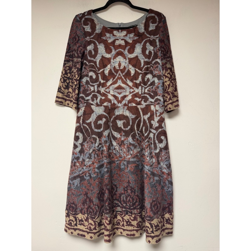 Chris‎ McLaughlin A-Line Dress Womens 14 Burgundy Damask Print Excellent